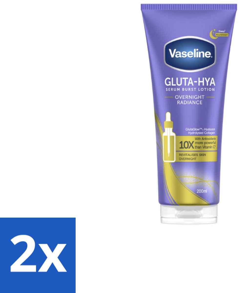 2 x Vaseline – Gluta-Hya Serum – Overnight Radiance – 200 ml - Nachtelijke Huidverzorging - Stralende Huid - Huidherstel - Huidverzorging - Gluta-hya