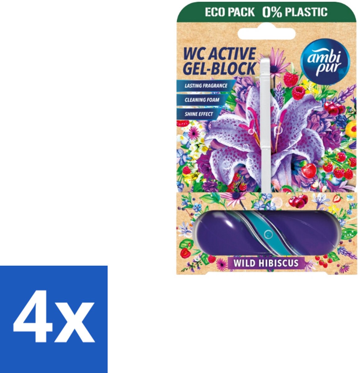 4 x Ambi Pur – Toiletblok – Wild Hibiscus – 45 g - Toiletblok - Fris Toilet - Geur Toilet - Kalkaanslag Voorkomen - Toilet Reinigen