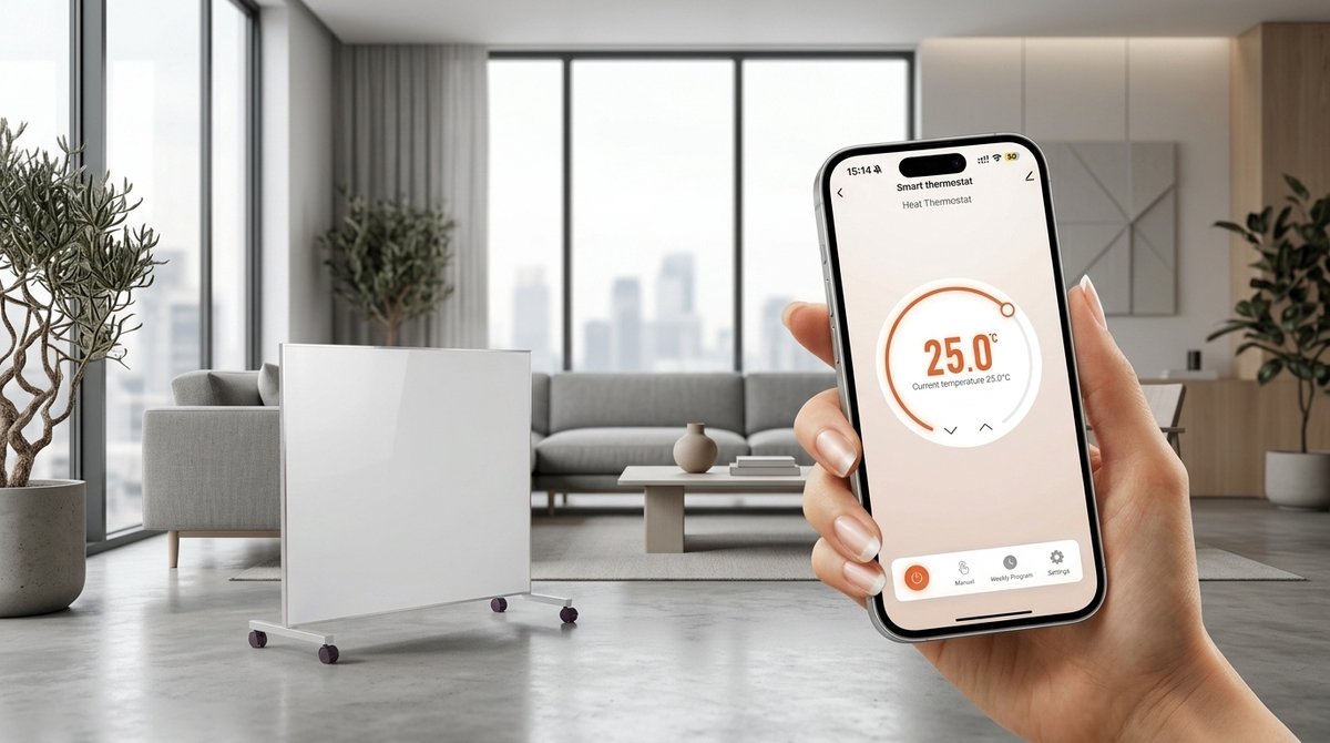 Infrarood verwarmingspaneel | met thermostaat en wifi | carbon paneel type 2026 | incl wielen en muurophanging – foto 7