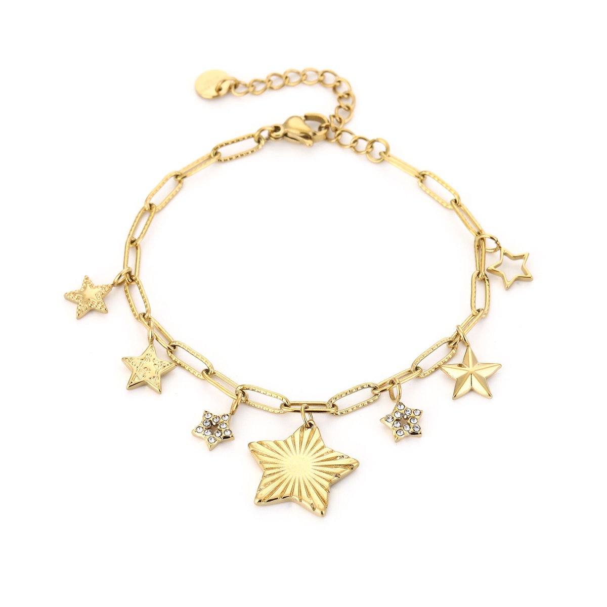 Armband Ster - Goudkleurig Kleurvast Stainless Steel - Zirkonia - Kerstcadeau - Sinterklaas - Feestdagen Oorringen Sterretjes