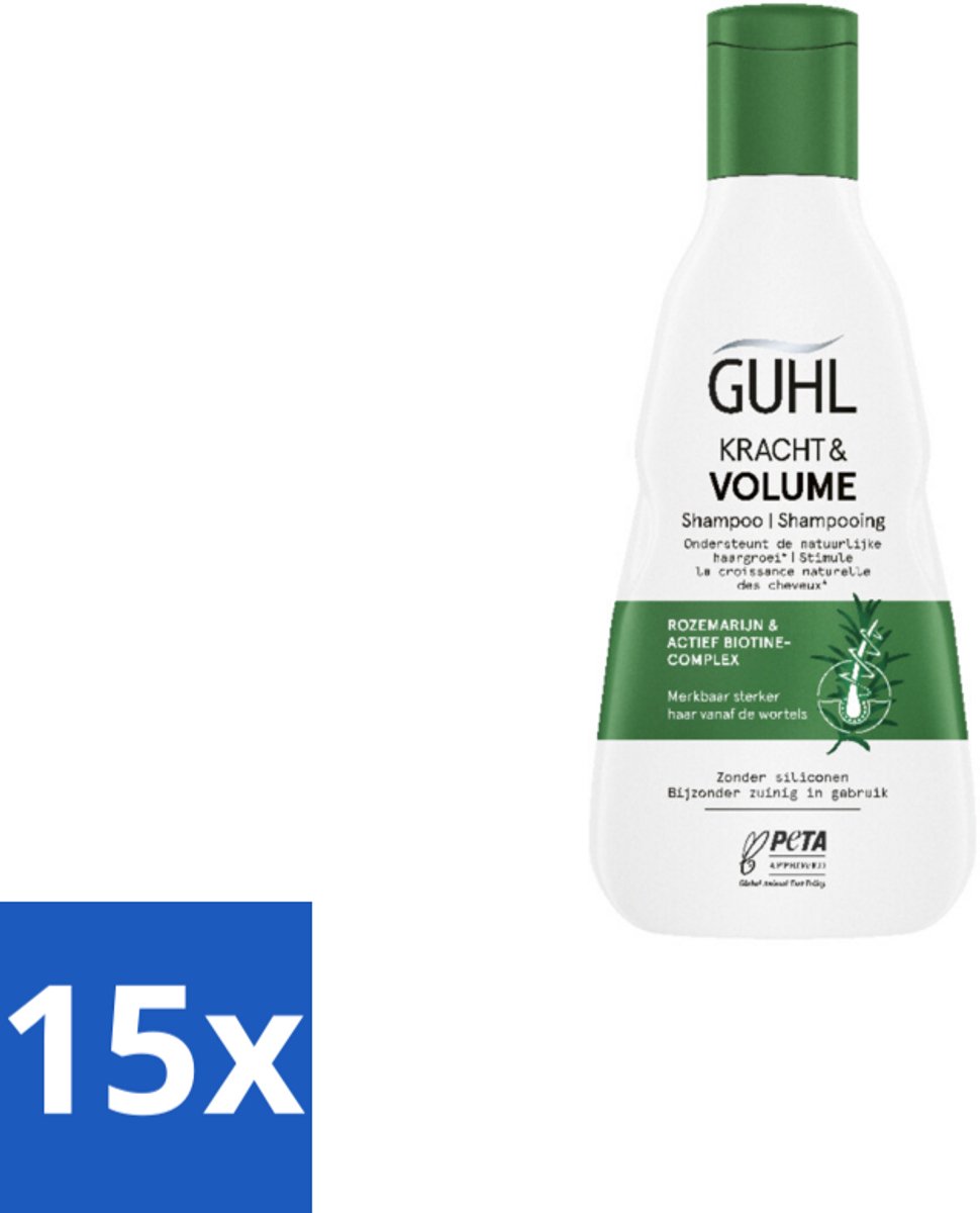 15 x Guhl – Shampoo – Kracht & Volume – 250 ml - Kracht En Volume Shampoo - Biotine Shampoo - Rozemarijn Shampoo - Shampoo Voor Dun Haar - Shampoo Tegen Haaruitval