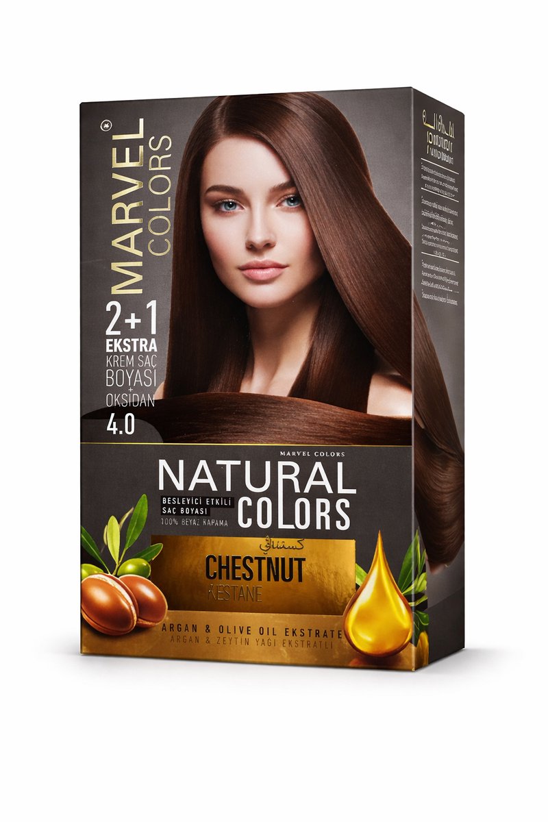 Marvel Natural Colors 4.0 Kastanjebruin (Chestnut) Permanente Crème Haarverf – Natuurlijke Donkerbruine Tint, Intense Pigmentatie, 100% Grijsdekking, Verrijkt met Argan- en Olijfolie, 2+1 Set