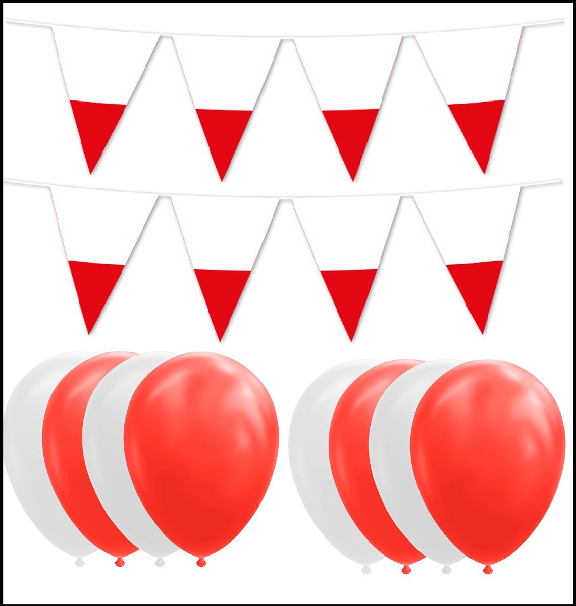 Polen feestpakket- 2x Vlaggenlijn 10 meter + 20 ballonnen rood/wit - Versiering Slinger Feestdecoratie Decoratie