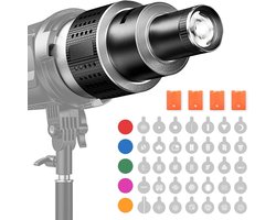 Optische Snoot met 35 Gobos en 5 Kleurenfilters voor Spotverlichting, Lichtvormer en Condenser voor Studioflitsers zoals Godox en Nanlite