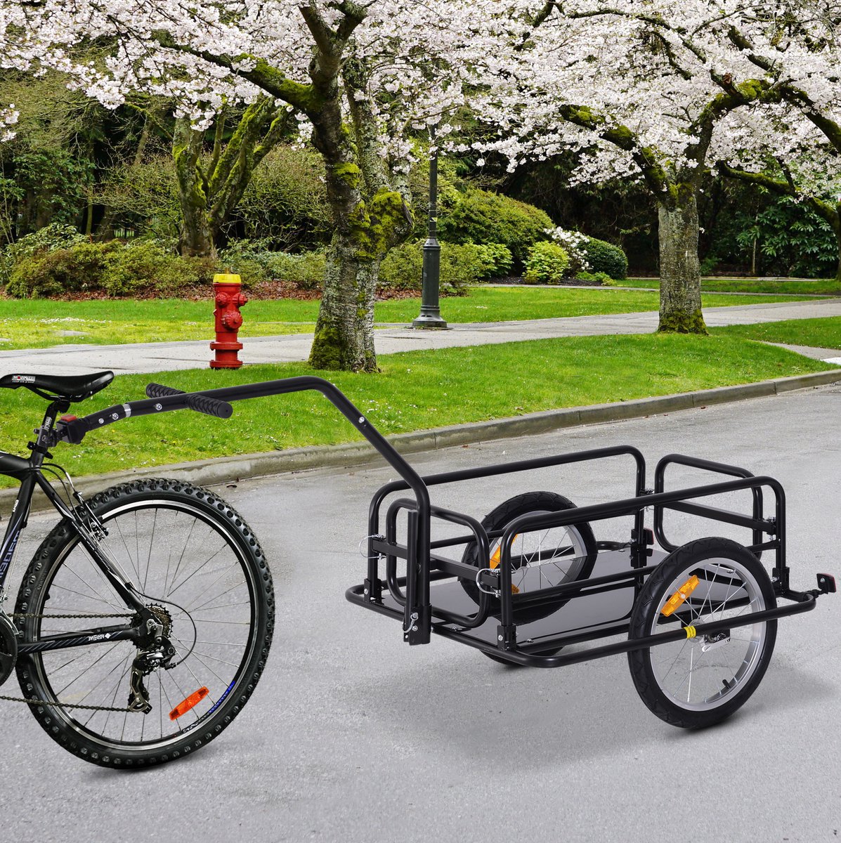 REDOM - Fietskar - 40 kg draagvermogen - Opvouwbaar met afneembare zij-, voor- en achterwanden - Universele koppeling - Voor bagagevervoer - Staal - Zwart - 155 x 71,5 x 77 cm
