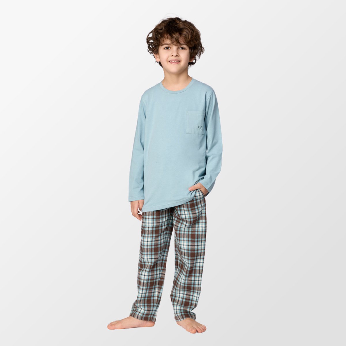 Pyjama Jongens Blauw Grijs - Maat 128/8Y