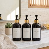 Shampoo en Conditioner Dispenser Set - 3 Stuks - 500 ml - Wit & Goud - Navulbare Zeeppomp Badkamer Accessories zwart
