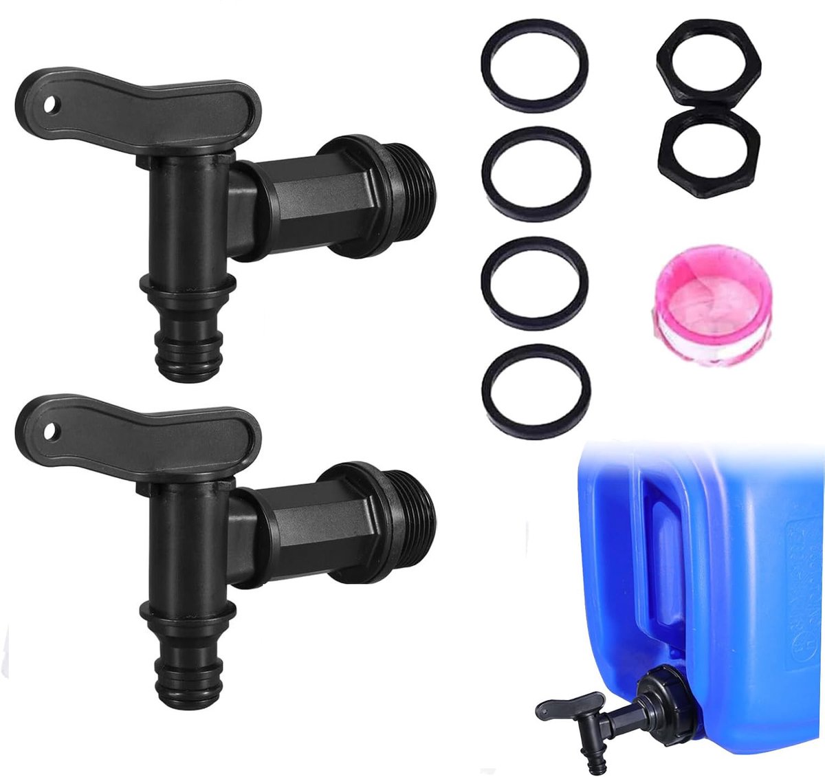 2 stuks Regenton kraan - Tankkraan - kunststof vervangende kraan - Watertankkranen - 25mm - voor watertank, regenton, regenwateropvangbak