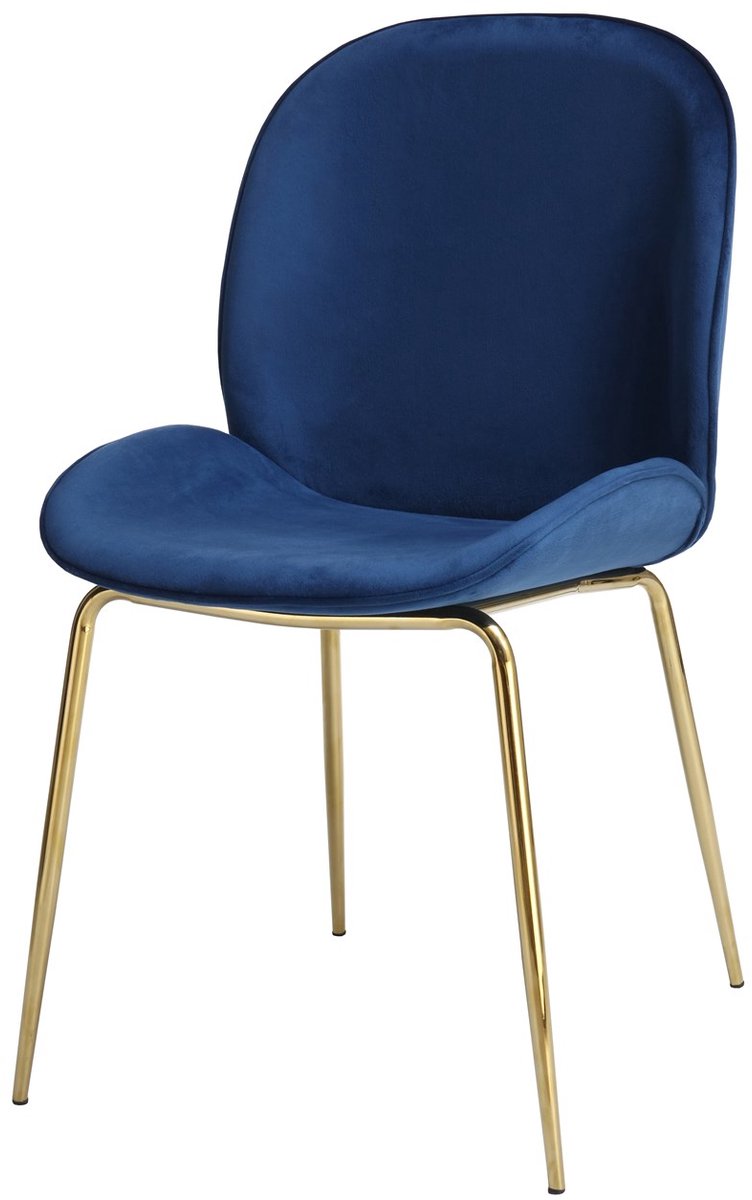 Padiro eetkamerstoelen set van 2 - blauw / messing - stof - zonder armleuningen - ijzeren onderstel - retro