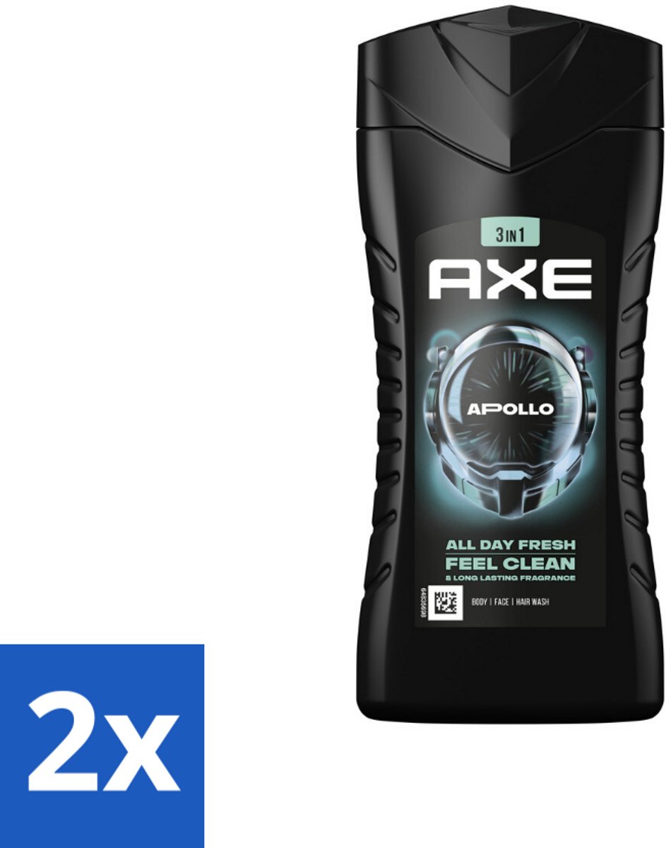 Axe - 3-in-1 Douchegel - Apollo - Sage & Cedarwoord - 12hrs Long Lasting Scent - 250 ml - Voordeelverpakking - 2 stuks