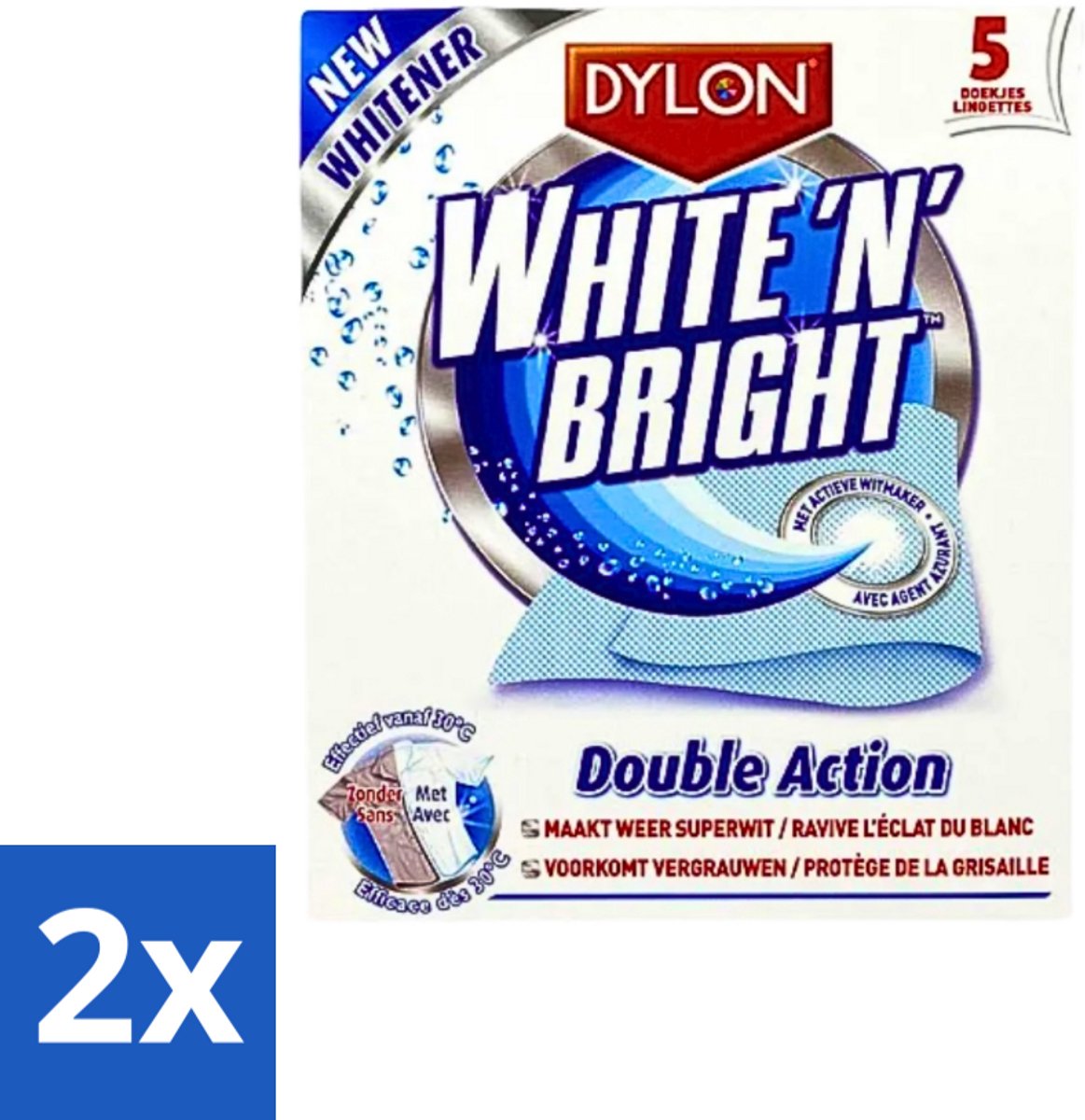 Dylon - Vlekverwijderaar - White & Bright - Superwit & Vlekkeloos - 5 Doekjes - Voordeelverpakking - 2 stuks