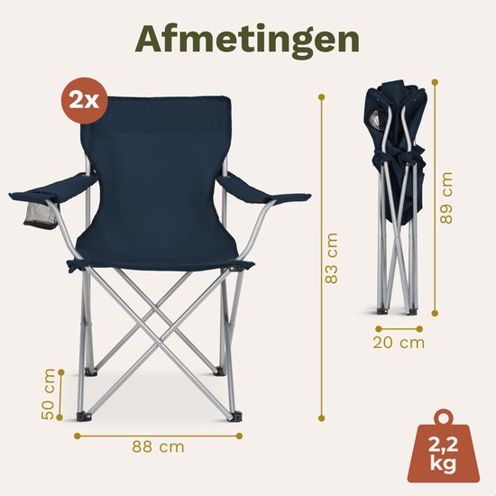 TRVLMORE Campingstoelen - Opvouwbaar - 2-Pack - 120KG Draagvermogen - Incl. Draagtas - Klapstoel - Visstoel - Kampeerstoel - Vouwstoel - Blauw — afbeelding 4