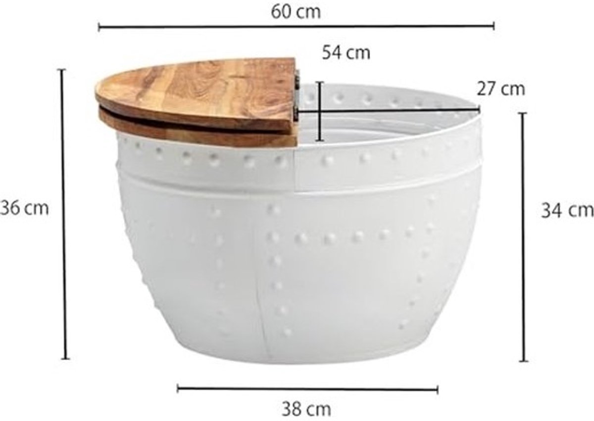 Ronde industriële salontafel met opbergruimte 60x36 cm