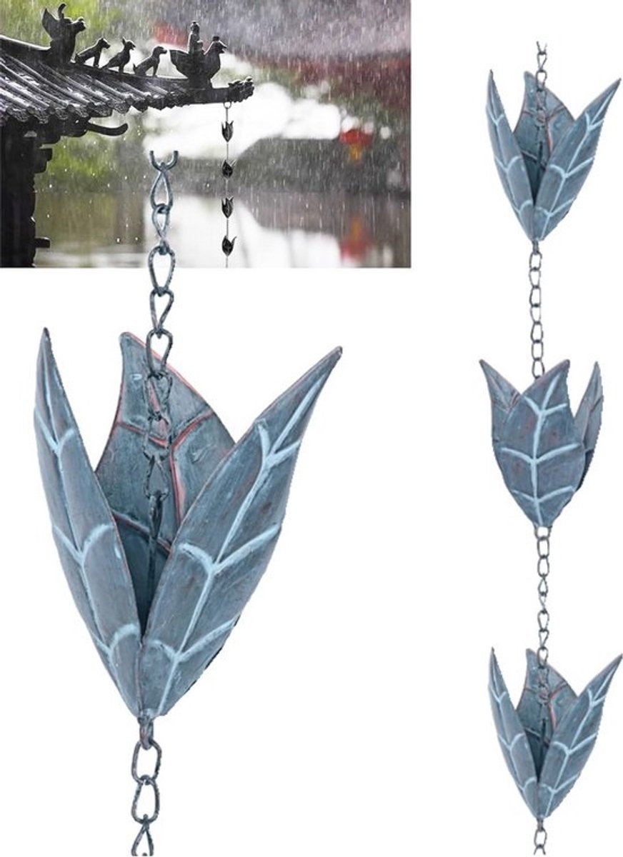 Decoratieve metalen regenketting van 2,6 m met 12 bladeren voor tuin en huis