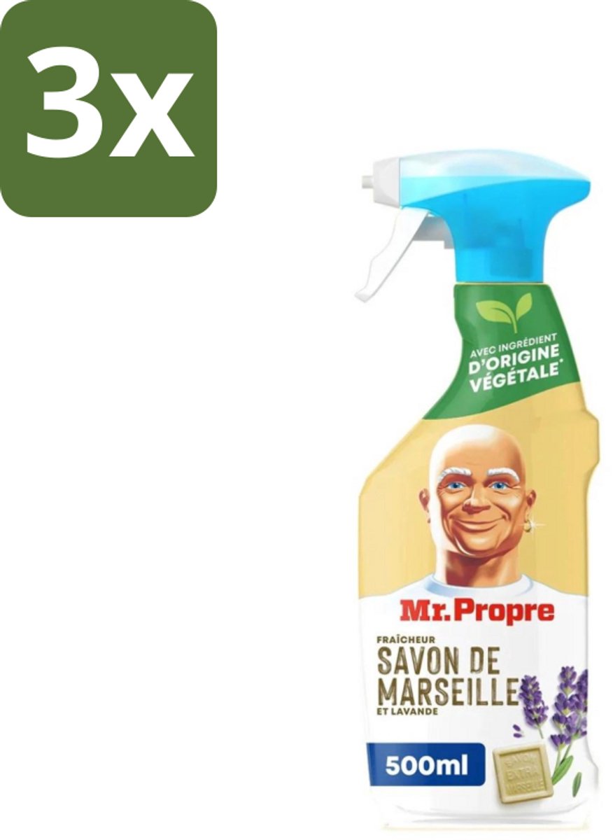 Mr. Proper - Allesreiniger Spray - Marseille zeep en Lavendel - Natuurlijke ingrediënten - 500 ml - Bulkverpakking - 3 stuks