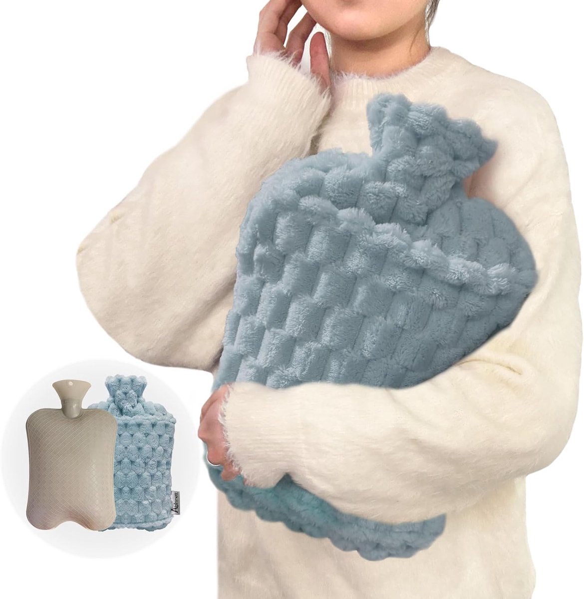 KZQ 2,5 liter extra grote kruik met pluchen hoes - Zachte warmte voor bed en ontspanning - Blauw