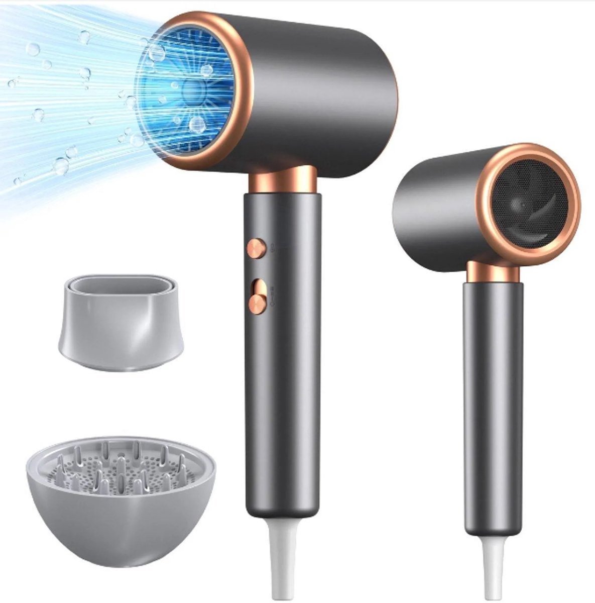 casalora® - Ionische föhn - Krachtige föhn - Ion Dry & Style haardroger - met 1 stylingmondstuk en 1 diffuser - 2 snelheden/3 temperatuurniveaus - Intelligente constante temperatuur - voor krullend haar, thuis, salon, reizen
