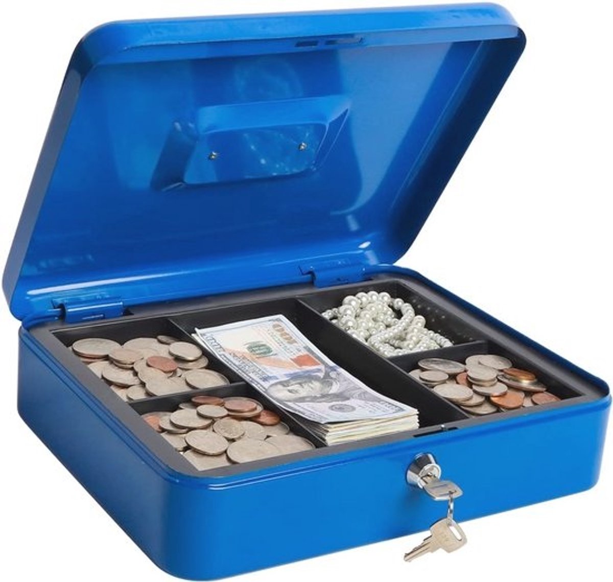 Grote metalen spaarpot met geldlade en slot - 11,8 x 9,5 x 3,54 inch, blauw