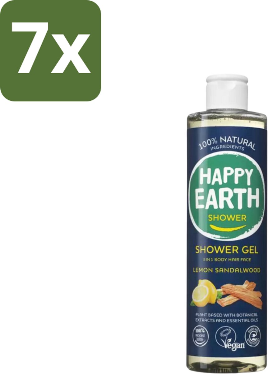 Happy Earth – Douchegel – 100% Natuurlijk Men Protect – 300 ml - Bulkverpakking - 7 stuks