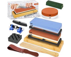 Professionele slijpstenen set voor messen - 12-delige wetstone set met korrel 400/1000/3000/8000, antislip onderleggers en slijphulp voor optimale scherpte