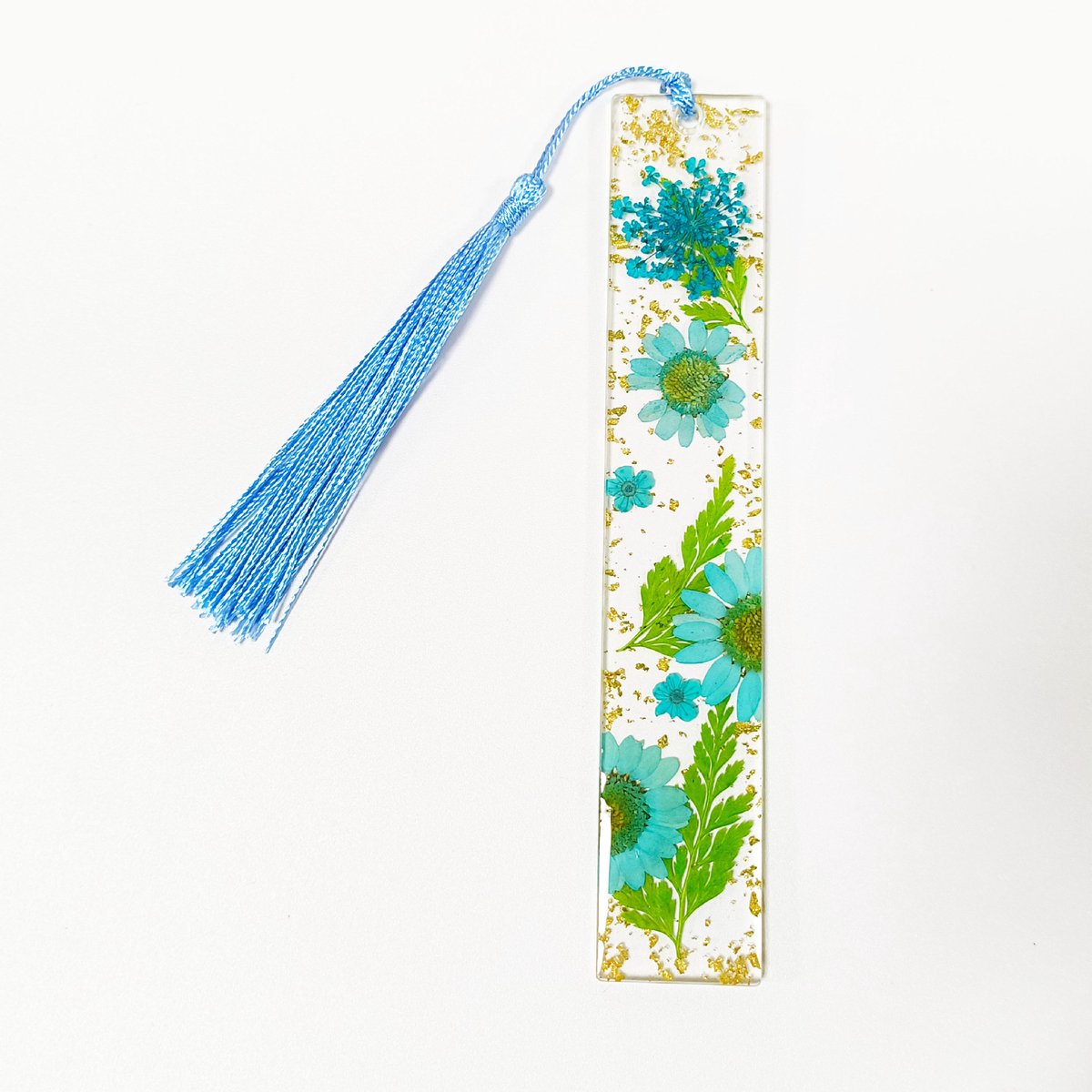 Set van 5 Transparante Acryl Boekenleggers met Echte Gedroogde Bloemen en Kwastje, 14 x 2,5 cm met 0,3 cm Dikte, Handgemaakte Duurzame Leestool voor Boekenliefhebbers, Studenten en Lezers -5