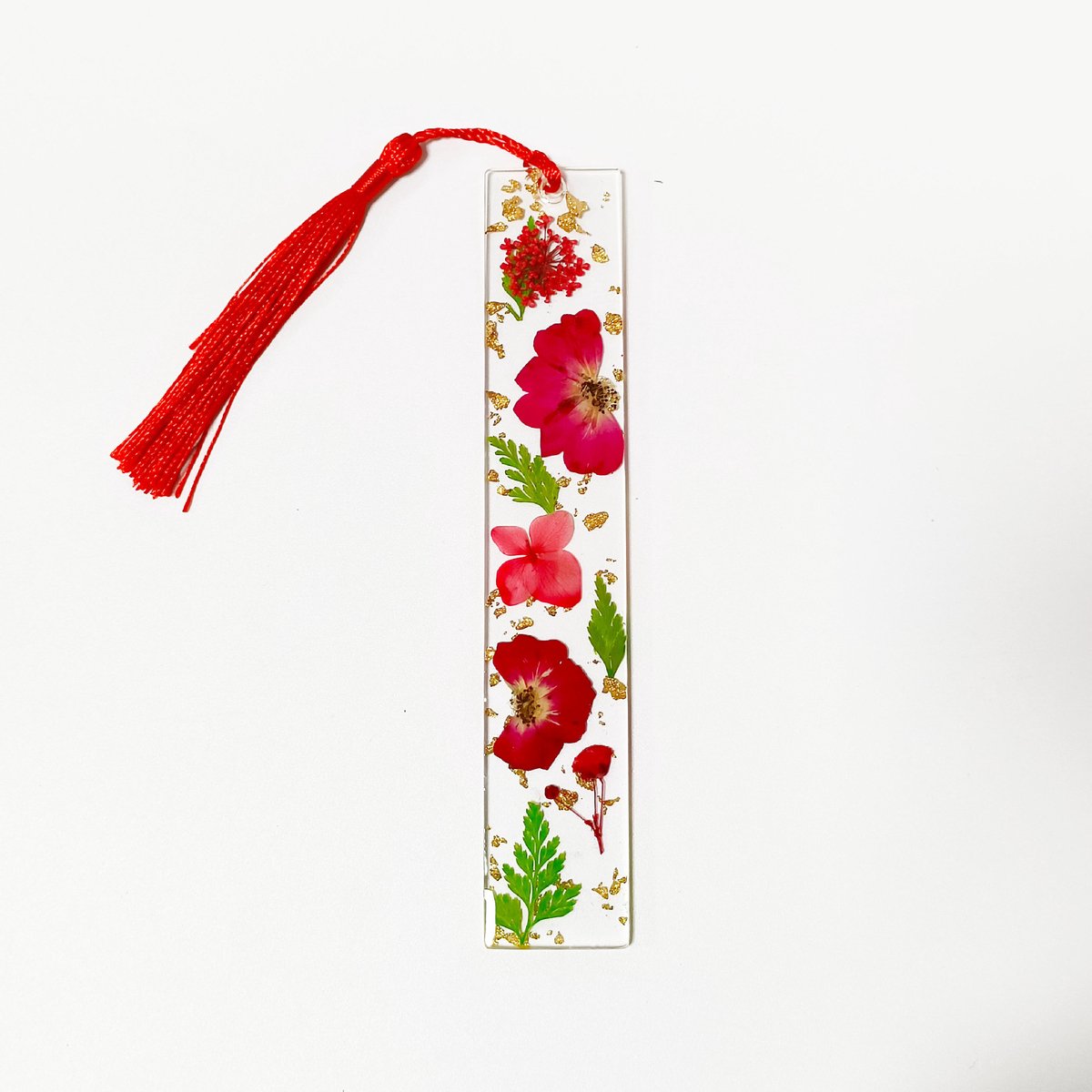 Set van 5 Transparante Acryl Boekenleggers met Echte Gedroogde Bloemen en Kwastje, 14 x 2,5 cm met 0,3 cm Dikte, Handgemaakte Duurzame Leestool voor Boekenliefhebbers, Studenten en Lezers -14