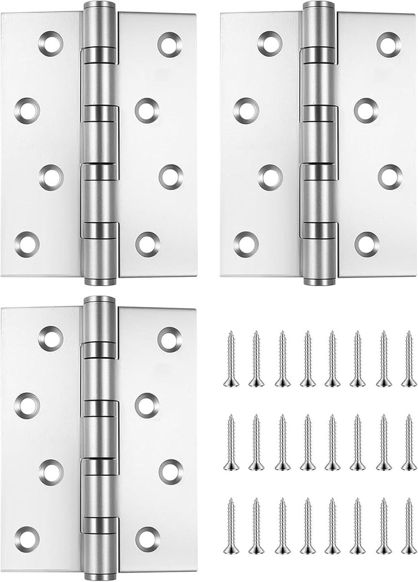 Opvouwbare RVS scharnieren set van 3, zware kwaliteit deurscharnieren voor houten deuren en tuinpoorten, 100x73x2 mm met kogellager