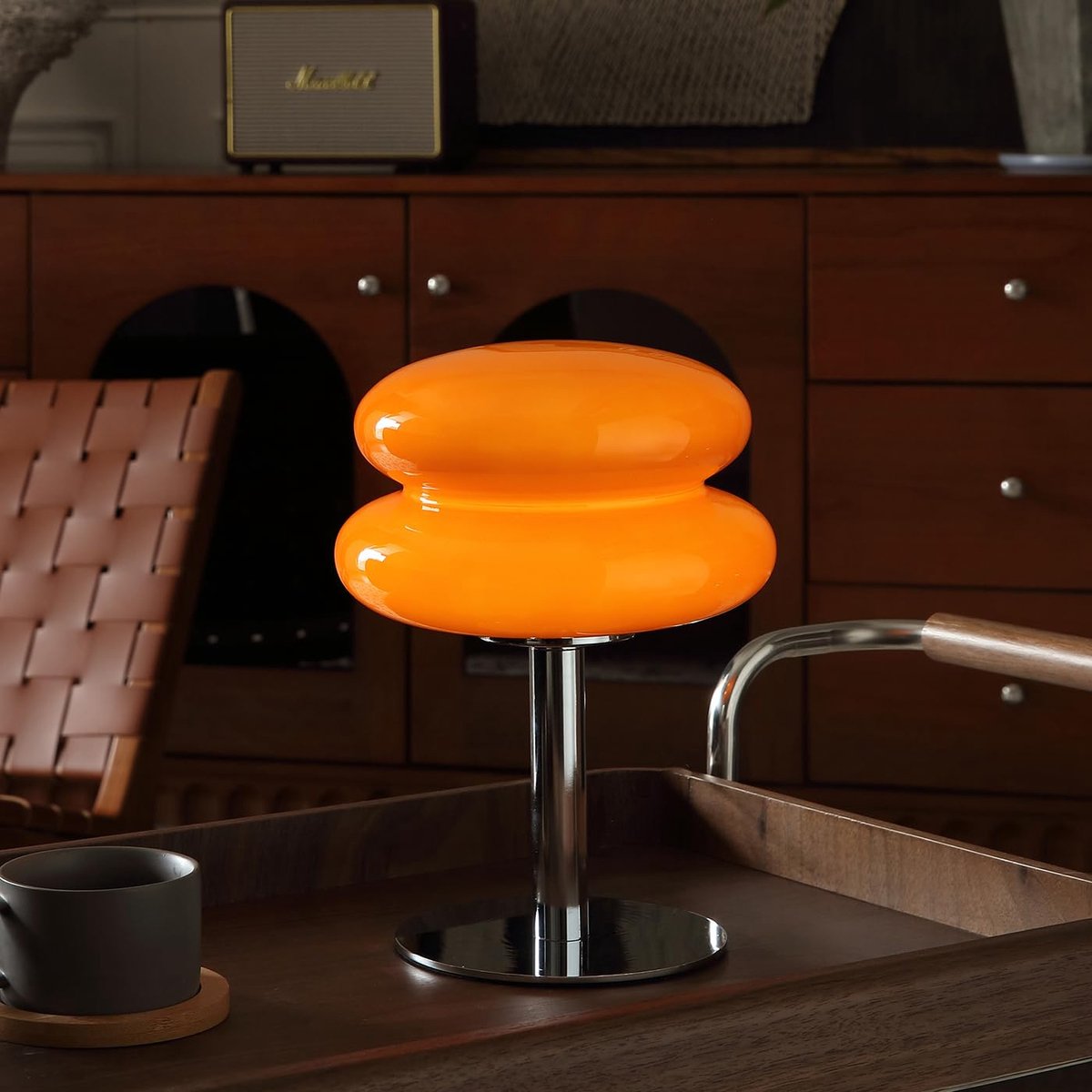 Oranje paddenstoellamp - Mid-century moderne lamp voor nachtkastje - Dimbare retro bedlampen - Woondecoratie sfeerverlichting voor slaapkamer woonkamer