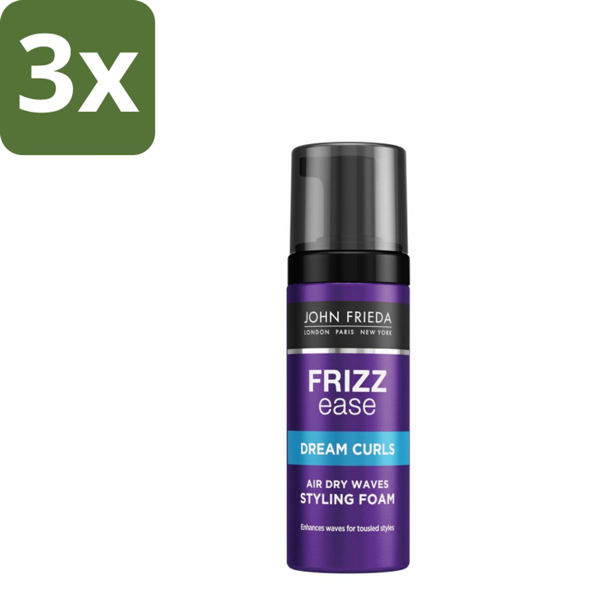John Frieda – Haarmousse – Frizz Ease Air Dry Waves Foam Styler – Natuurlijk golvend effect – 150 ml - Bulkverpakking - 3 stuks