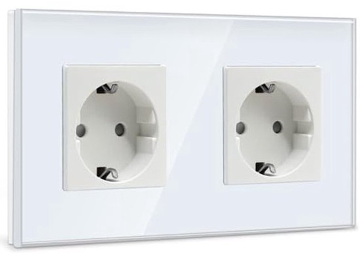 Dubbel Schuko Stopcontact met Kristal Glas - 16Amp EU Standaard Inbouw Stopcontact