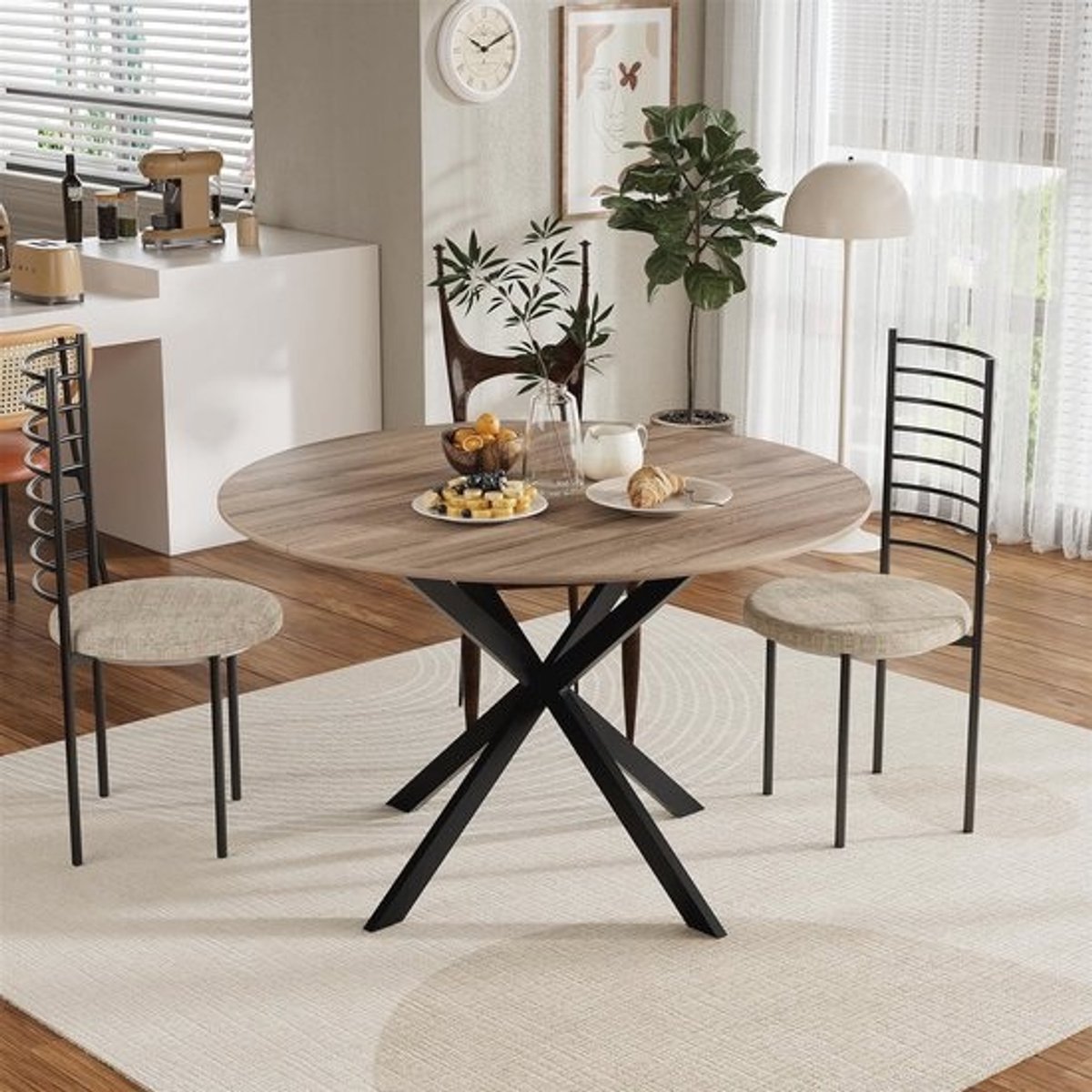 Industriële ronde eettafel 120 cm voor 4-6 personen