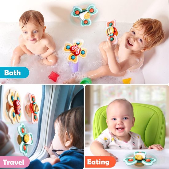 VONKELIOS®3 stuks zuignap draaispeelgoed voor baby's vanaf 6 maanden, insect fidget spinner sensorisch badspeelgoed voor peuters, draaispeelgoed voor kinderstoelen voor kinderen van VONKELIOS® — afbeelding 2