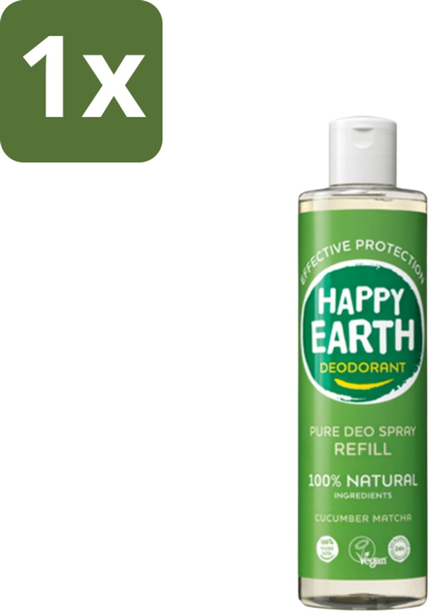 Happy Earth – Deodorant Spray Navulling – 100% Natuurlijk Cucumber Matcha – 300 ml - 1 stuk