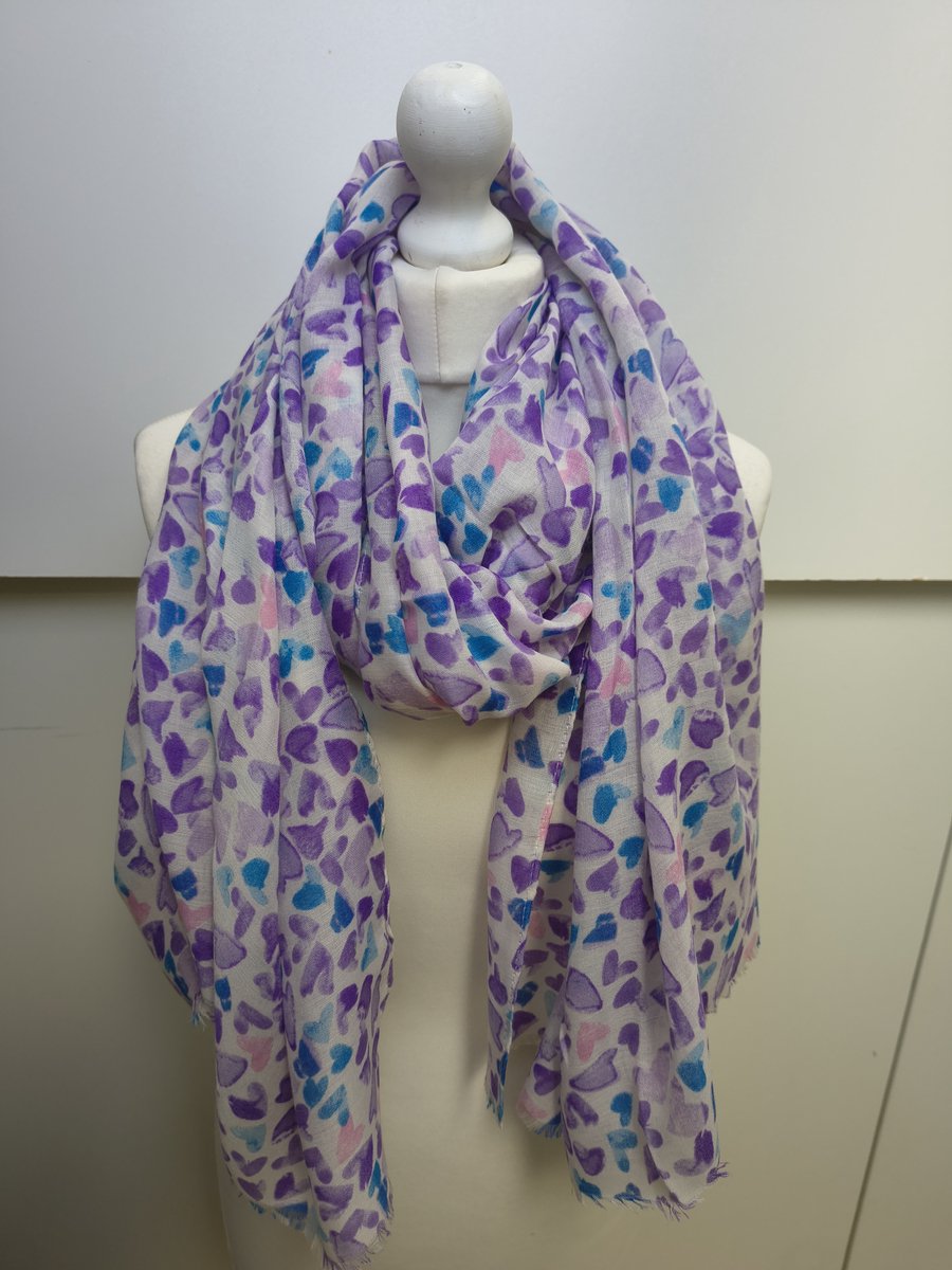 Lange dames sjaal Eileen-fantasiemotief-violet paars wit roze blauw