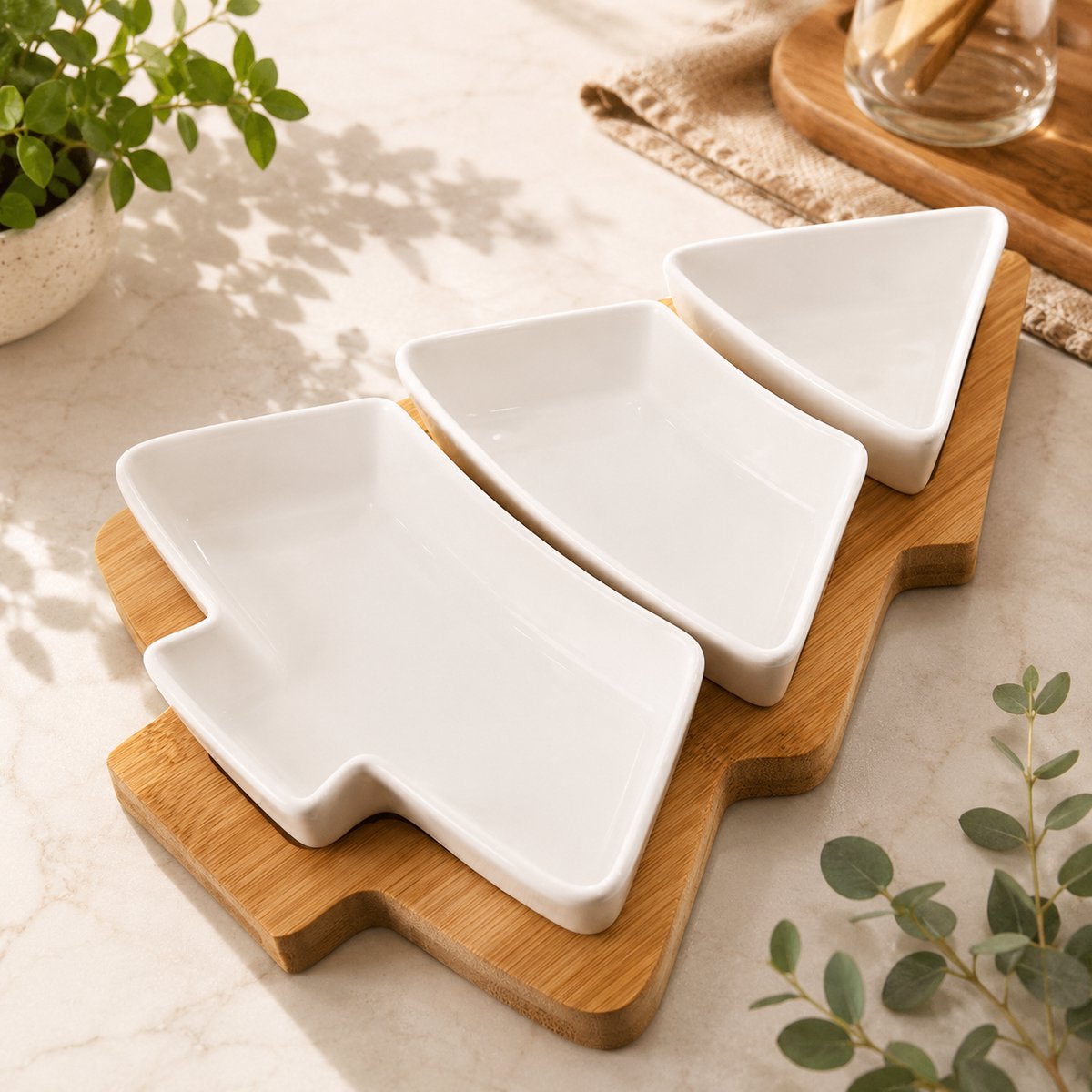 merkloos Wit Porseleinen Snackbord 28 cm - Set van 4
