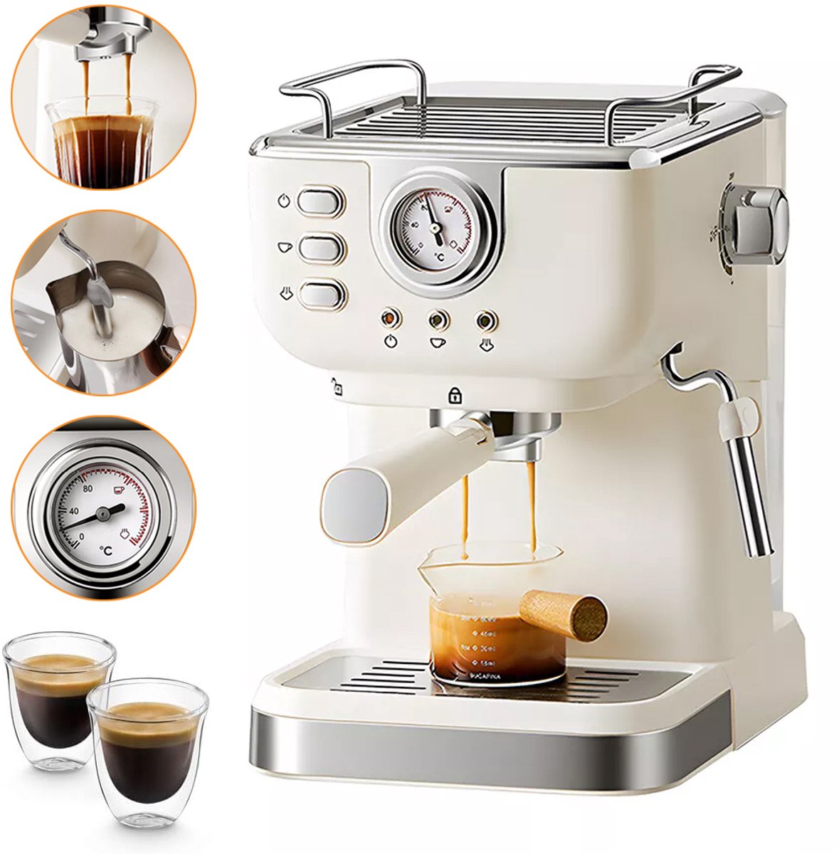 Espressomachine Met Melkschuimer - 20 Bar Drukpomp - Professionele Koffiemaker 1.5L - Geschikt Voor Cappuccino En Latte