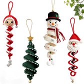 Haakpakket Kerst - 4 Stuks - DIY Kerst Spiraal Hangers met Wol, Haaknaald & Engelstalige Tekstinstructies - Geschikt voor Ervaren Hakers, Kerstboom & Cadeau - Meerkleurig