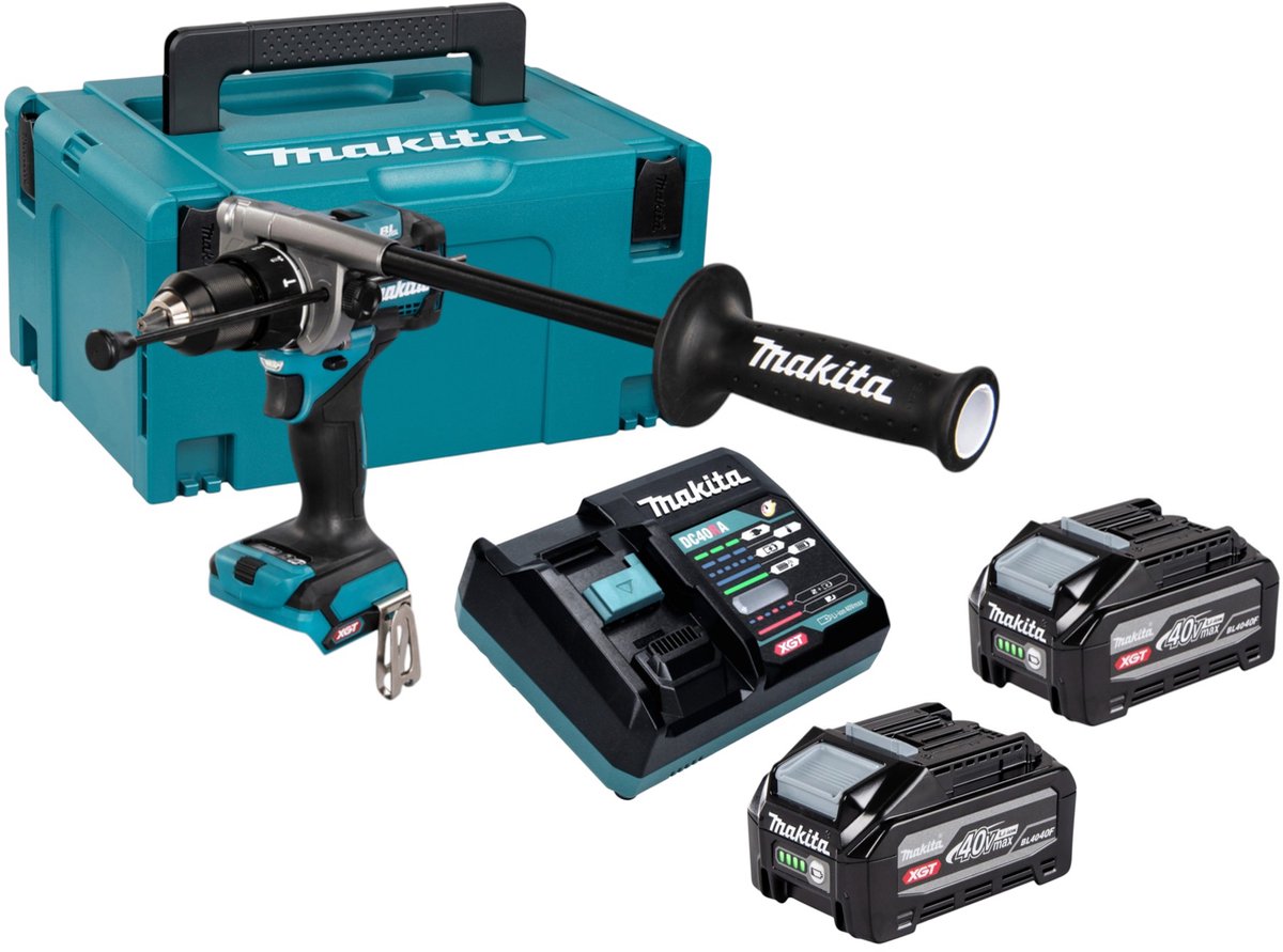 Makita HP 001 GU201 accu-slagboormachine 40 V max. 140 Nm borstelloos + 2x accu 4,0 Ah + oplader + Makpac