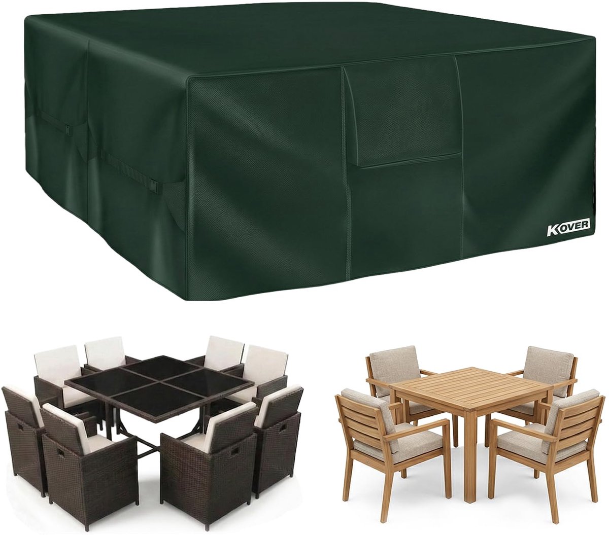 KOVER® - Garden Table Cover Green 150x150x74 cm - Waterproof Oxford Cover for Outdoor Furniture & Patio Set - ShopVlot