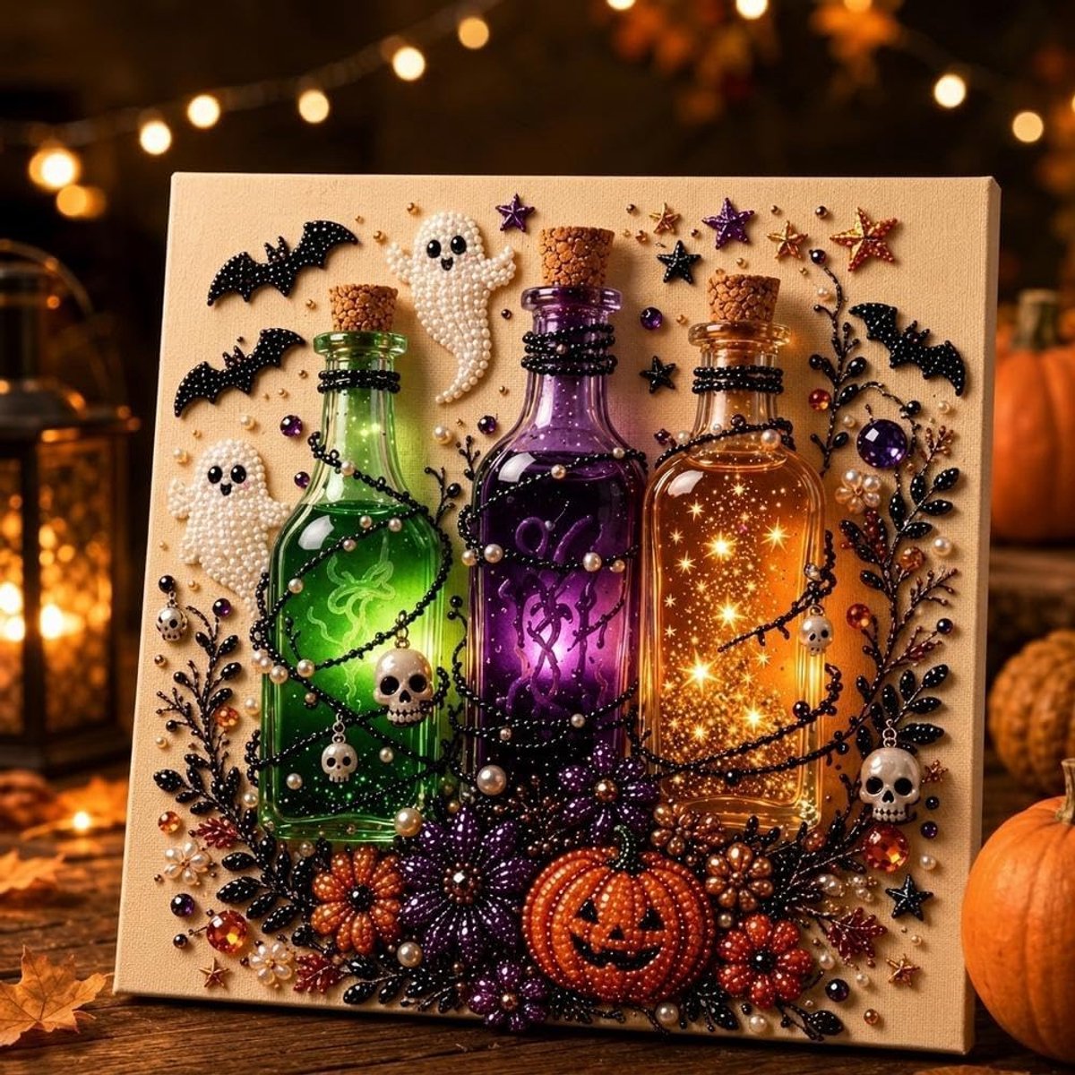 Casalora® Halloween Parel Diamond Painting – DIY 3D Spook Kunstwerk – Ronde Halloween Decoratie op Canvas – Creatieve Hobby voor Volwassenen – Halloween Wanddecoratie – 20 × 20 cm