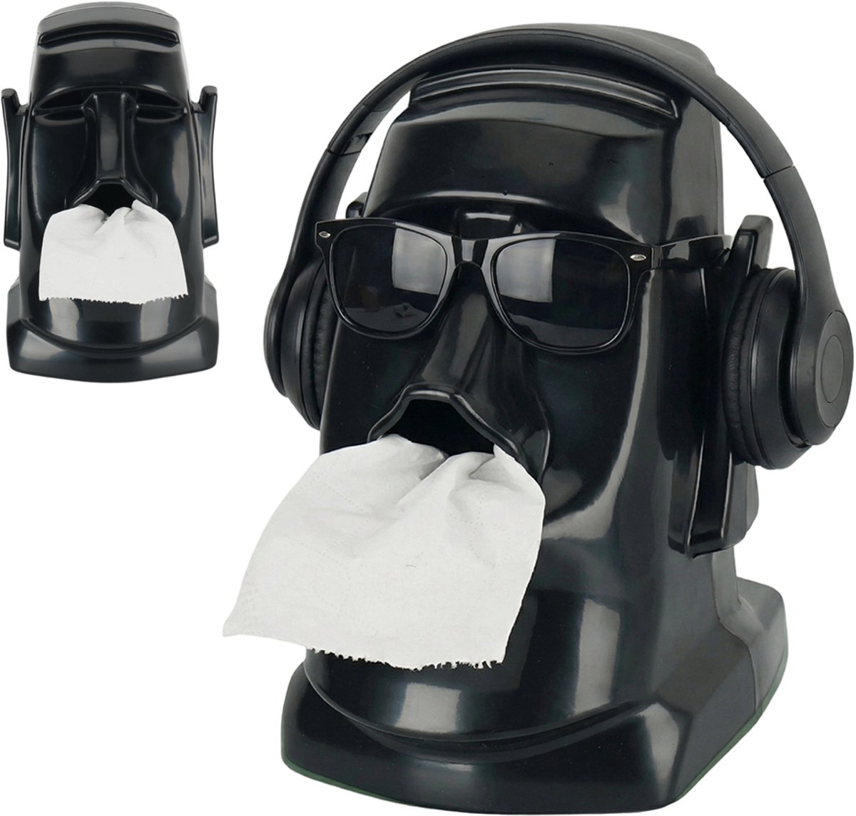 Paasbeeldjes Tissuebox - Grappige Tissuehouder - Moai-Hoofd Tissuebox - 3-In-1 Tissueboxhouder Brillenhouder En Koptelefoonstandaard