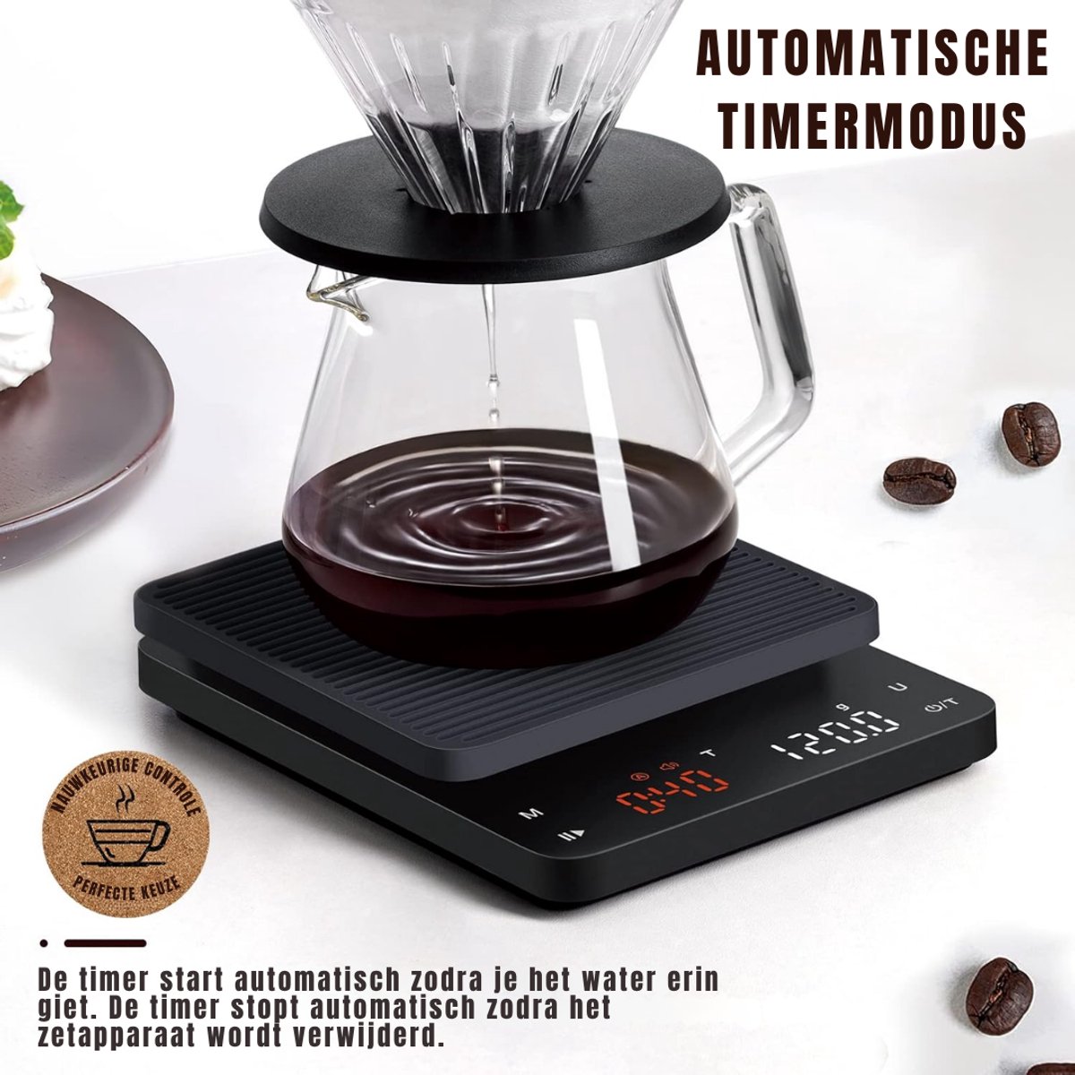 Lìon® Precisie Weegschaal - Koffie Weegschaal met Timer - Koffie Weegschaal - Keuken Weegschaal - Zwart - 17cm x 13cm x 4cm