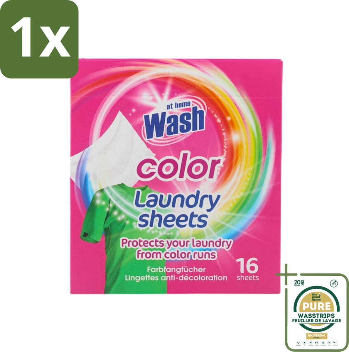 1 x At Home - Wash - Wasdoekjes - Gekleurde Was - Tegen Verkleuring - 12 Doekjes- Wasdoekjes - Kleurverschil - Was - Kleurstof - Wasmachine