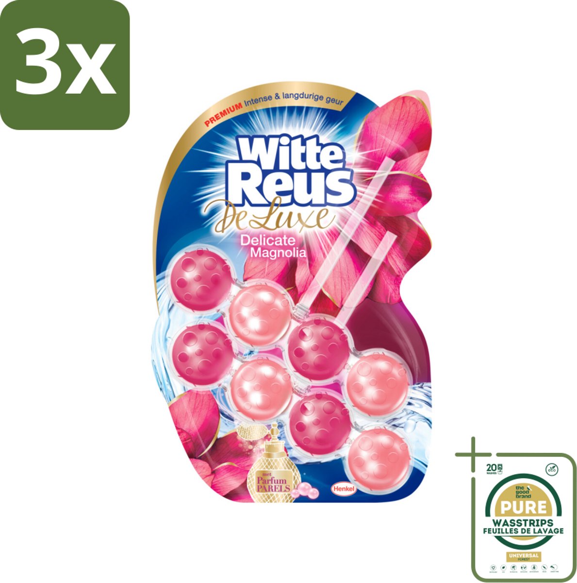 3 x Witte Reus Toiletblok DeLuxe Delicate Magnolia 2 stuks per verpakking - Grootverpakking - Toiletblok - Toilet Reinigen - Toilet Geur - Toilet Hygiëne - Toilet Verzorging
