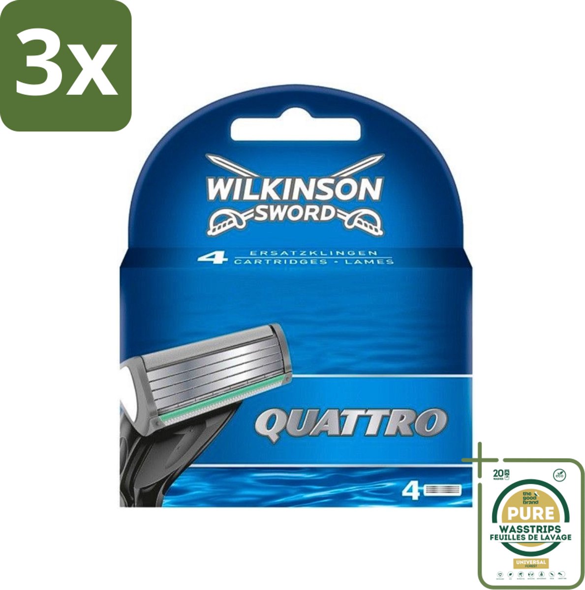 3 x Wilkinson - Navulmesjes Quattro - Met Precisietrimmer - 4 scheermesjes - Grootverpakking - Scheermesjes - Navulmesjes - Precisietrimmer - Titaniumcoating - Huidvriendelijk
