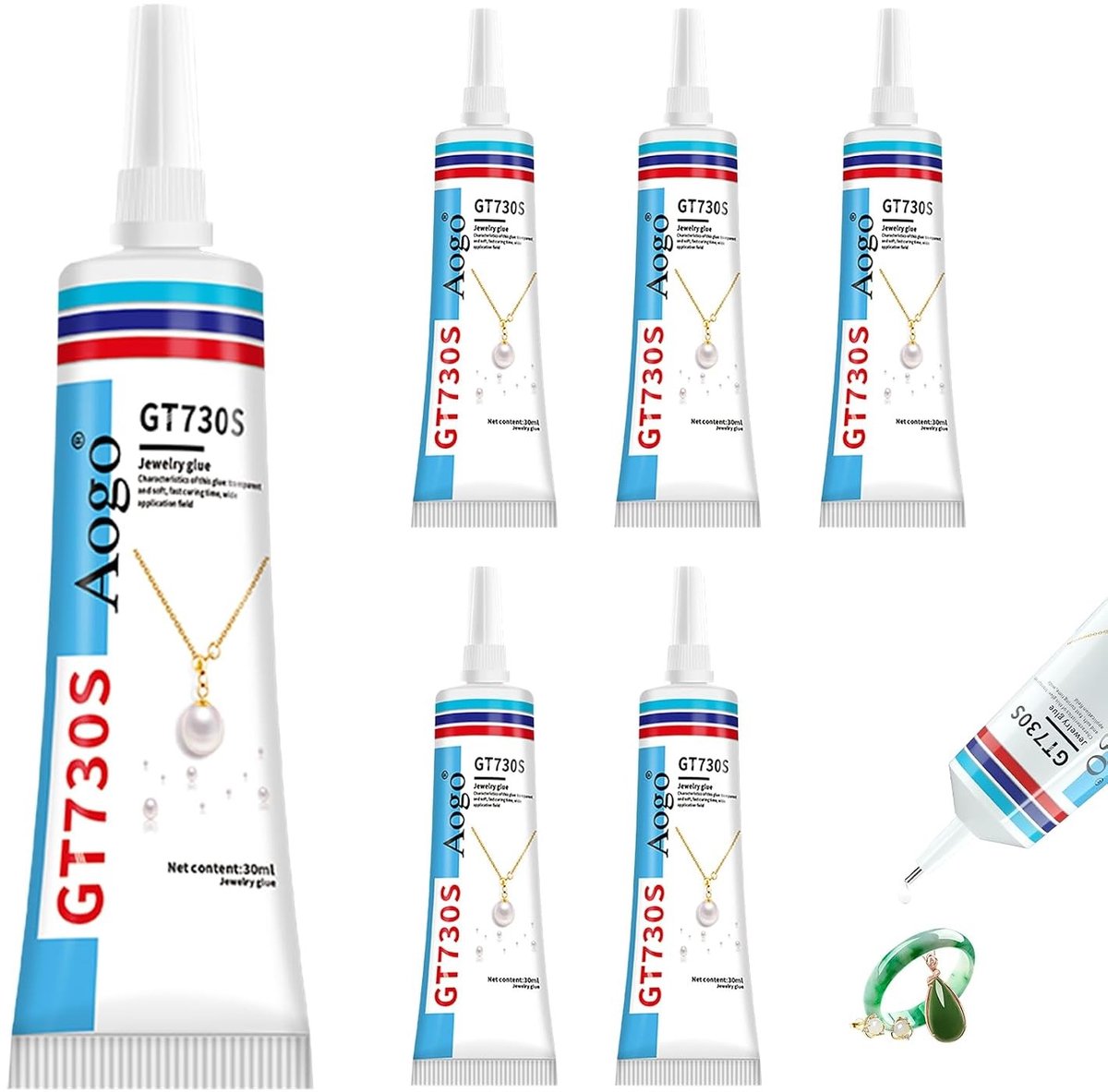 Set van 6 Decoratieve Steen Lijmen, Sterke Transparante Lijm voor Sieraden, Ideaal voor Sieraden Reparatie en DIY Projecten (30 ml per stuk)