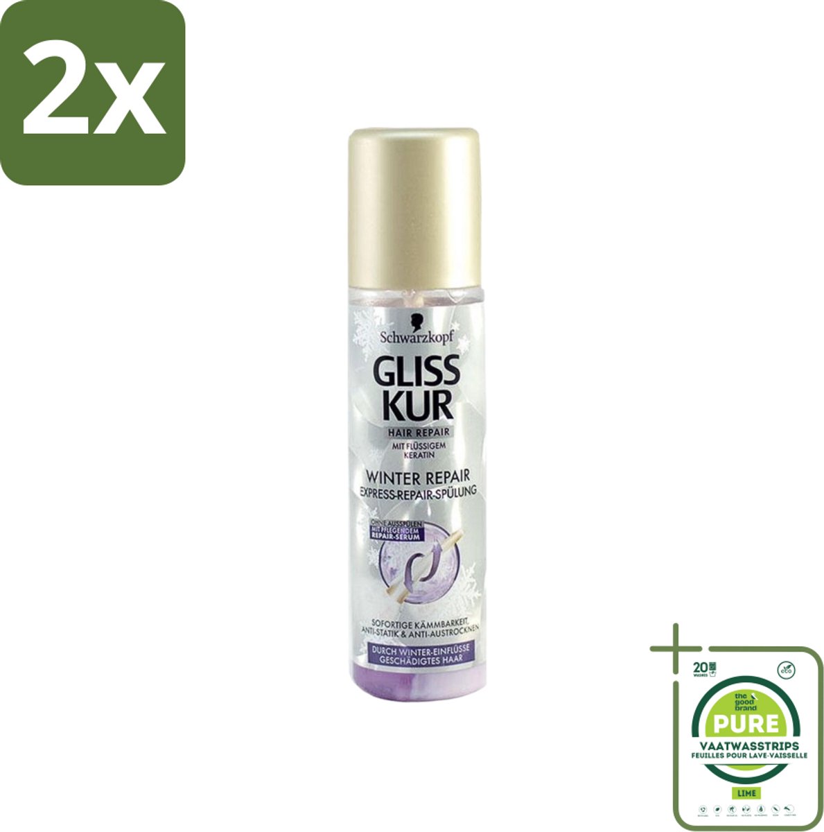 Gliss-Kur - Anti-Klit Spray - Winter Repair - Makkelijke Kambaarheid - 200 ml - Voordeelverpakking - 2 stuks - Haarkleur - Haarkleur