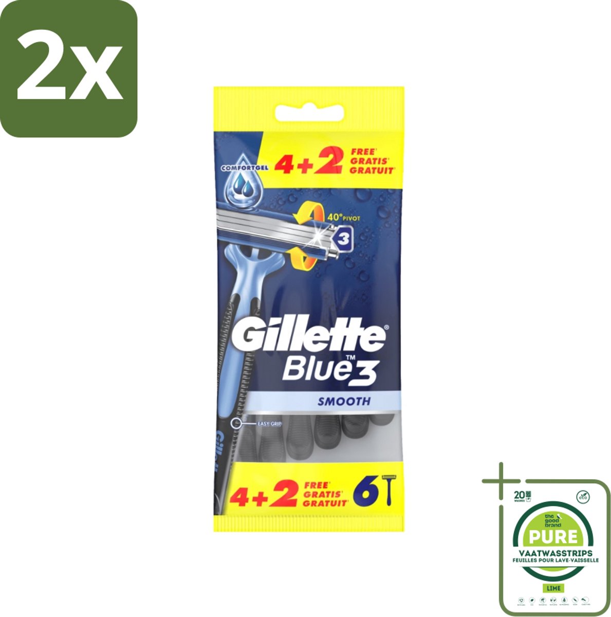 Gillette - Blue 3 Smooth - Wegwerpscheermesjes - Comfortabele scheerbeurt - 6 Scheermesjes - Voordeelverpakking - 2 stuks - Scheermesje - Wegwerpscheermesje