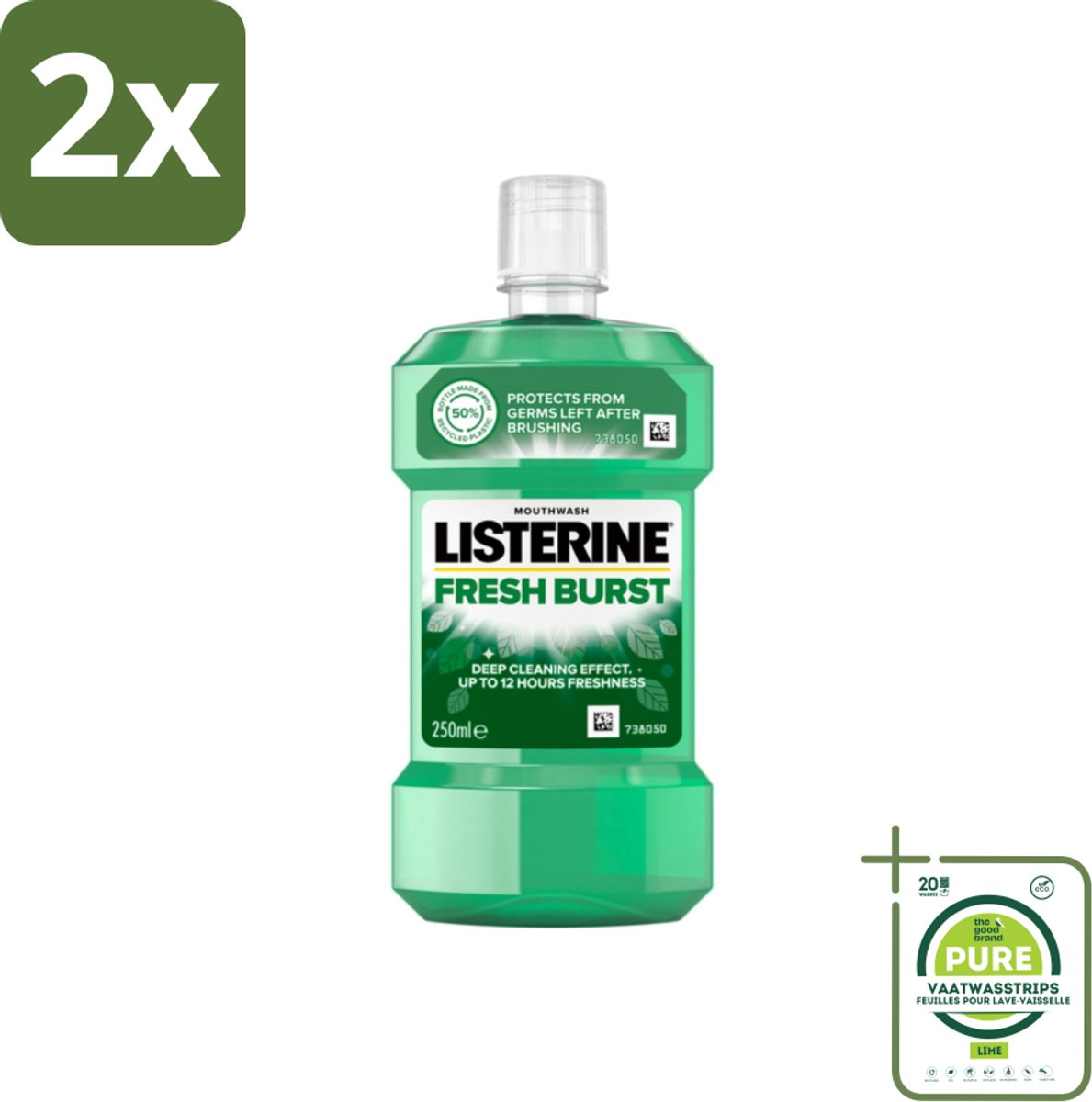 Listerine - Mondwater - Fresh Burst - 250 ml - Voordeelverpakking - 2 stuks - Mondwater - Mondspoeling