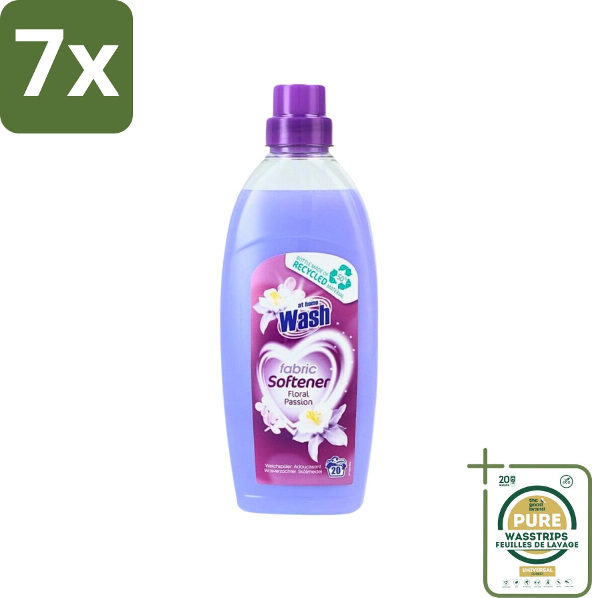 7 x At Home - Wash - Wasverzachter - Floral Passion - 20 Wasbeurten - Grootverpakking - Wasverzachter - Wasverzachter Floral Passion - Wasverzachter Voor Kleding - Wasverzachter Voor Alle Stoffen - Wasverzachter Voor Katoen